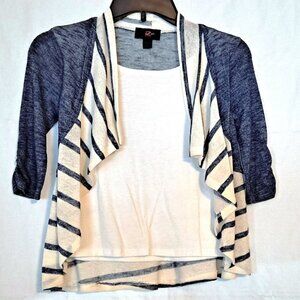 VINTAGE TOP ~ LAYERED ~ SHRUG ~ BLUE WHITE STRIPE ~ NAUTICAL BEACH SUMMER